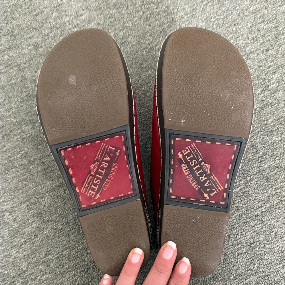 Red Leather Clogs - Picture 3 of 5